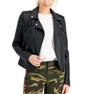 CoffeShop Juniors' Faux-Leather Fringe Moto Jacket size XS
